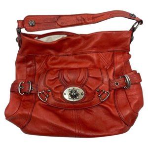 B. Makowsky Orange Large Leather Shoulder Bag